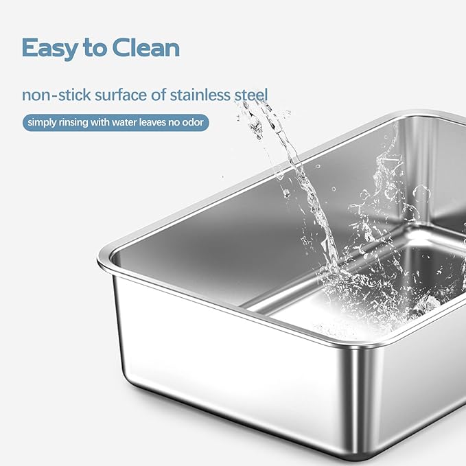 Stainless Steel Litter Box XXL, Extra Large 23.6“L x 15.8”W x 11.8" H High Sided Metal Cat Litter Box with One-Piece Scoop, Filter Pedal, Garbage Bags & Storage Box, Easy Cleaning (Black)