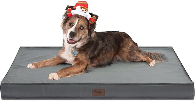 Outdoor Orthopedic Dog Bed, Waterproof Dog Bed for Large Dogs 36x27 Inch, Egg Crate Foam Pet Mat with Washable Removable Oxford Cooling Cover, Grey