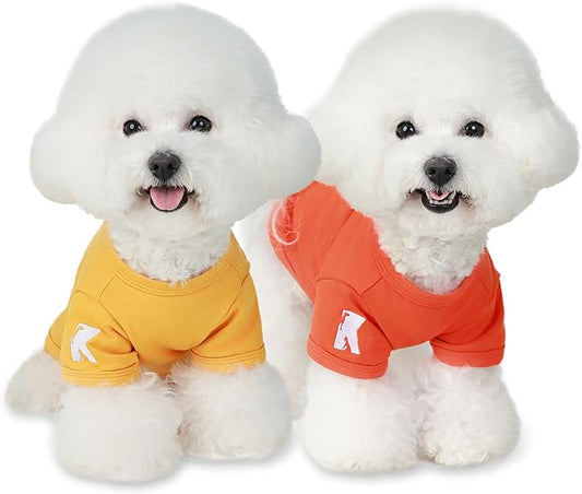 Koneseve Dog Shirts Breathable Cotton Dog Clothes Stretchy T-Shirt for Small Medium Large Dogs Cat Shirt Soft Puppy Outfit Kitten Apparel Pet Pullover Tee Blank Sweatshirt 2-Pack Yellow & Orange 2XL
