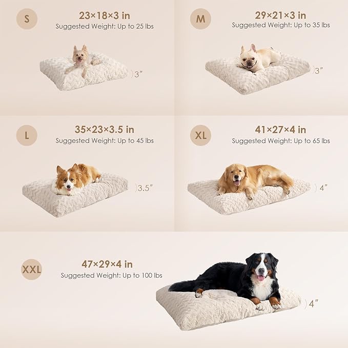 EHEYCIGA Reversible Dog Crate Bed Washable, Comfort Fluffy Plush Dog Kennel Pad for Large Dogs and Cats, Deluxe Machine Washable Pet Sleeping Mats, 35" x 23"x 3.5", Beige