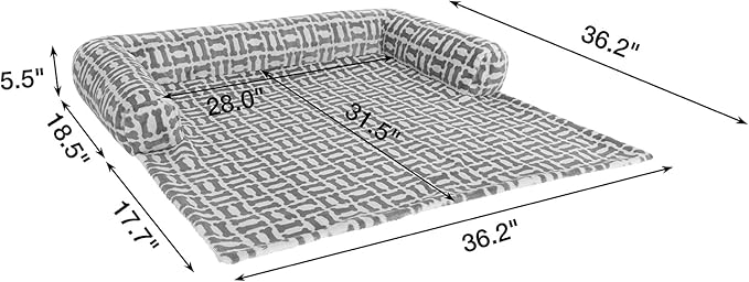 Orthopedic Dog Bed for Large Dogs, Washable Sofa Protector Pet Bed with 3-Sided Bolster, Shredded Memory Foam & Plush Support, Non-Slip Bottom for Medium & Small Dogs