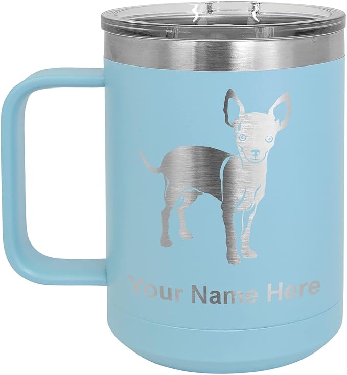 LaserGram 15oz Vacuum Insulated Coffee Mug, Chihuahua Dog, Personalized Engraving Included (Light Blue)