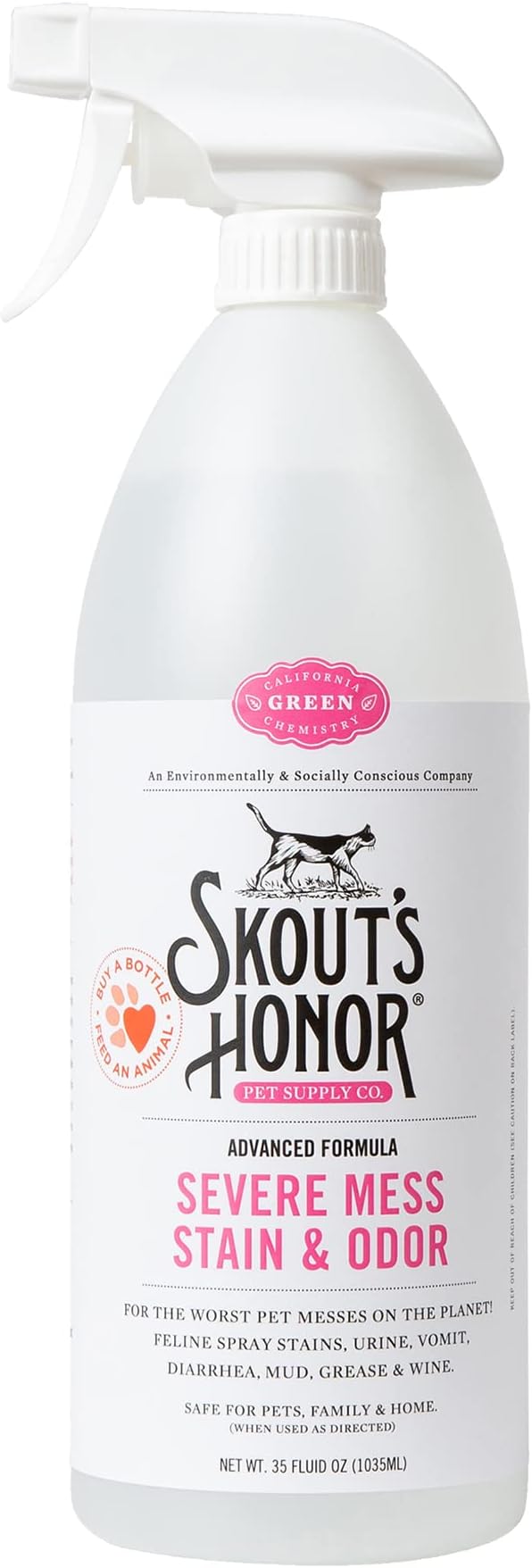 Skout's Honor Cat Severe Mess Stain & Odor Remover - Advanced Formula for Tackling the Worst Cat Messes, Eco-Friendly Formula for Carpets and Home, 35 oz