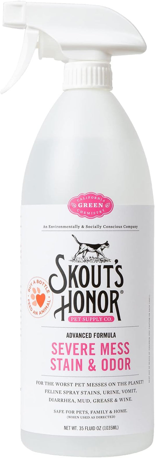 Skout's Honor Cat Severe Mess Stain & Odor Remover - Advanced Formula for Tackling the Worst Cat Messes, Eco-Friendly Formula for Carpets and Home, 35 oz