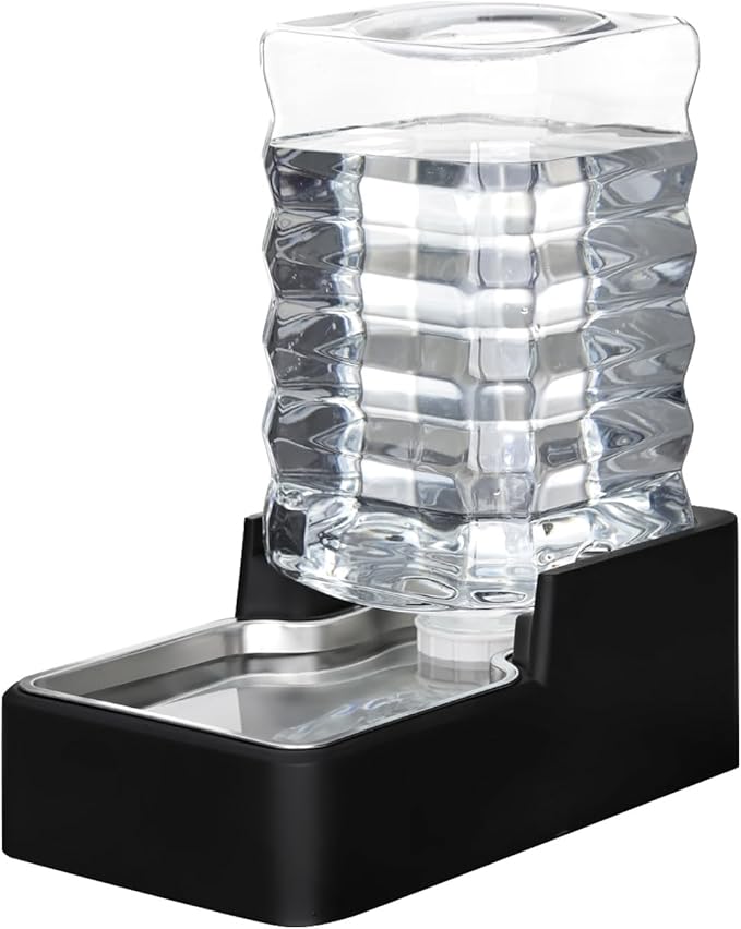 RIZZARI Stainless Steel Pet Water Feeder: 7.5L Black Automatic Leak-Proof Gravity Dispenser - Without Filter - for 20-35LB Senior Dogs with Joint Spine Issues - Bedroom Kitchen