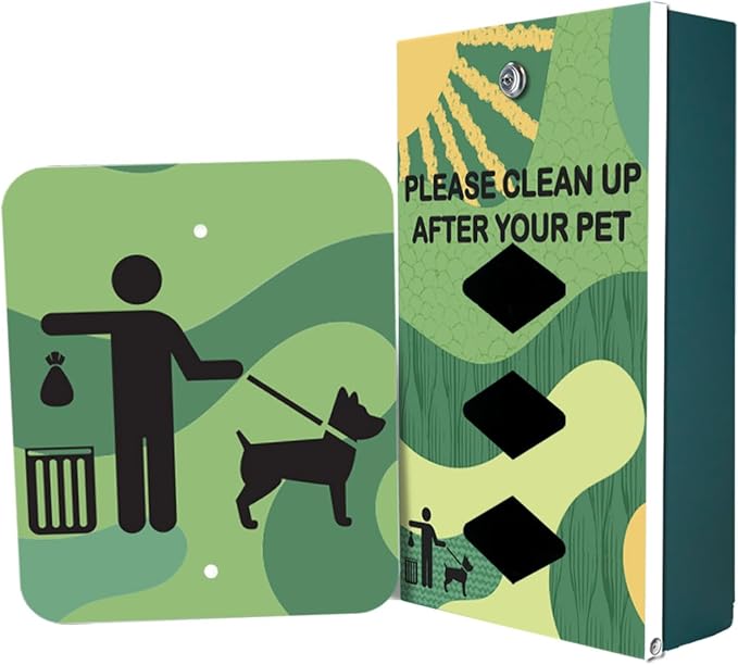 DISPENSE-ART™ collection "Green Land Abstract" - Custom UV printed design on rust-proof aluminum starter dog waste station/roll bag system - Includes 400 dog waste bags & 10x12 Sign