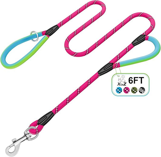 Dog Leash Heavy Duty 4/5/6ft-Red XiaZ 2 Handles Dog Leashes for Medium Large Dogs 1/2 Inch 1000lb Strength Reflective PVC Waterproof-Handles Metal Hook Dual-Handle Rope Leash Nighttime Safety