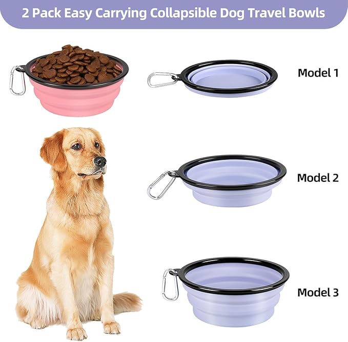 Kytely Collapsible Dog Bowls (1000ml), 2Pack Foldable Travel Bowls, Portable Dog Water Food Bowl with Clasp (Lavender+Pink)