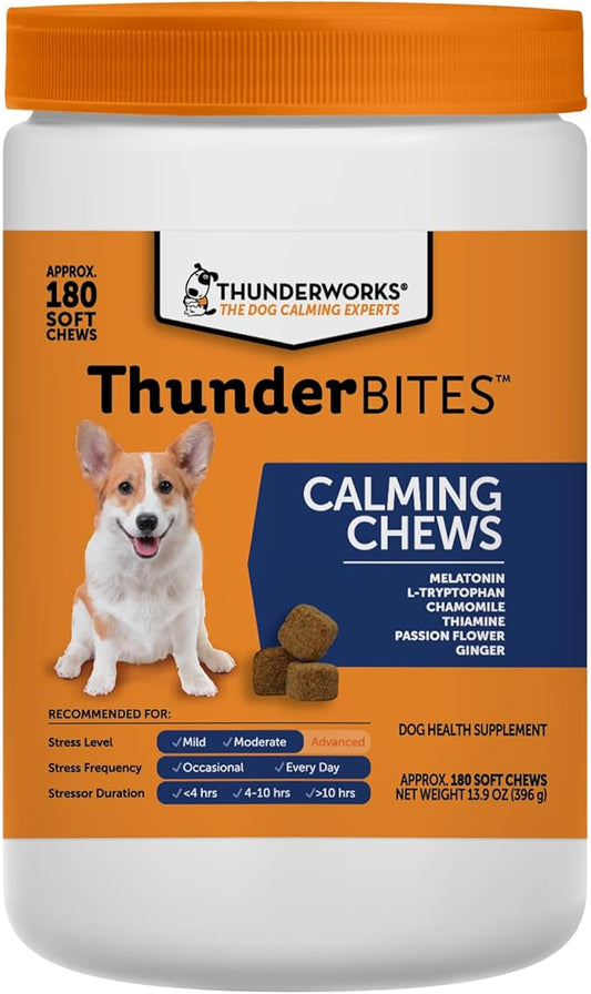 ThunderWunders Dog Calming Chews | Thiamine, L-Tryptophan, Melatonin and Ginger | Can Help Relieve Stress from Separation, Storms, Fireworks & Travel (180 Count)