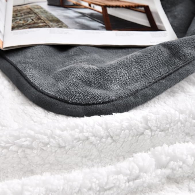 Waterproof Blanket for Bed Couch Sofa, Soft Liquid Pee Proof Pet Blanket for Dog Puppy Cat, Reversible Sherpa Fleece Furniture Protector (Dark Grey, 50x60 inches)