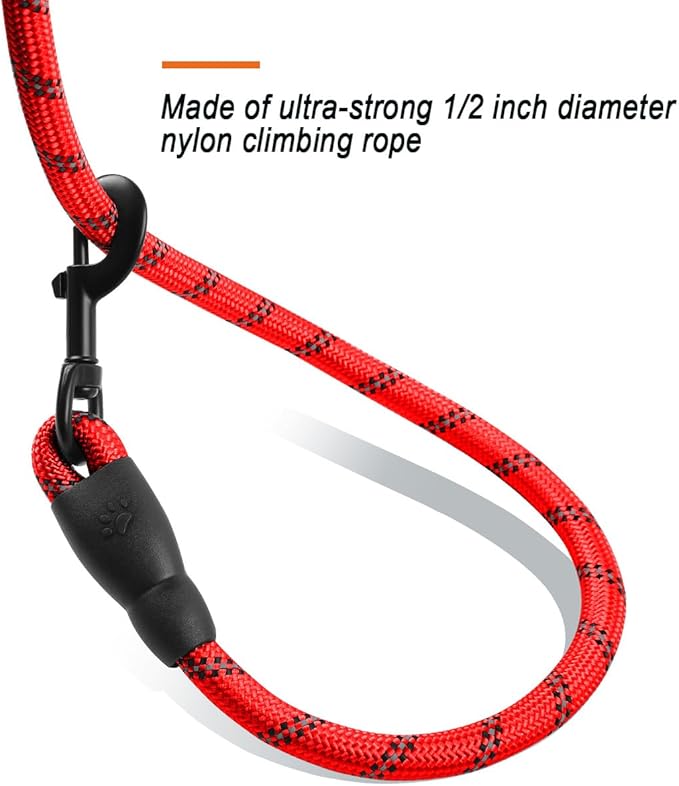 BARKBAY Dog Leashes for Large Dogs Heavy Duty Dog Leash 2 Pack 5 FT with Comfortable Padded Handle Highly Reflective Threads for Medium Large Dogs Walking Training Running (5FT-1/2,Red+Black)
