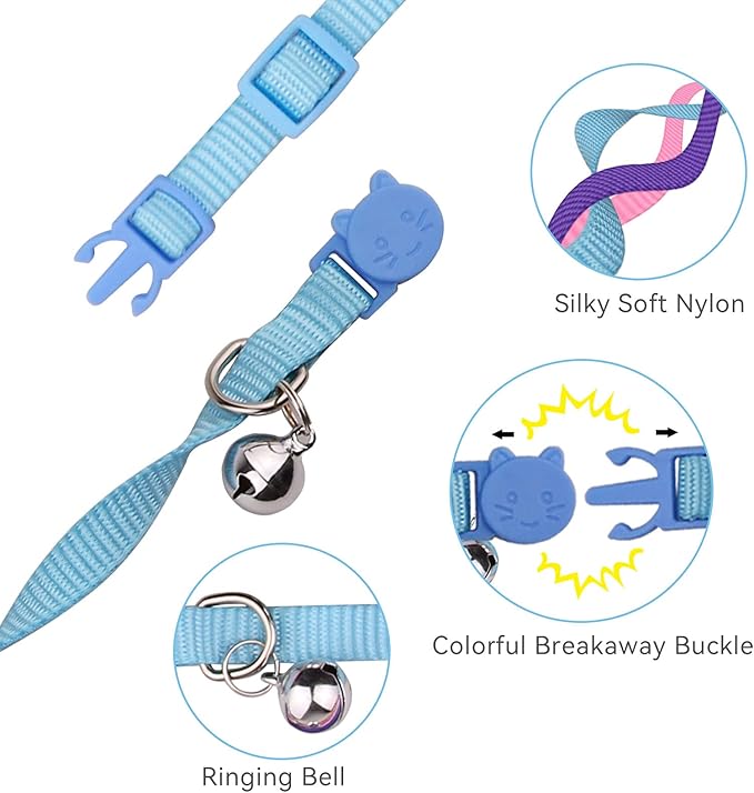 12 PCS Breakaway Cat Collars with Bell Colorful Soft Safety Buckle Cat Collars Adjustable Breakaway Kitten Collars Safety Collars for Cats (12 Colors)