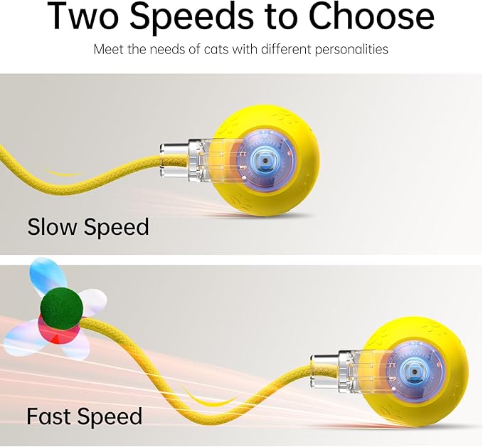 Interactive Cat Toys for Indoor Cats - Pet toys with Speedy Tail 2.0, Christmas Birthday Gift Cat Toys for Bored Indoor Adult Cats, Motion-Activated, 2025 New Upgraded, USB Rechargeable (Yellow)