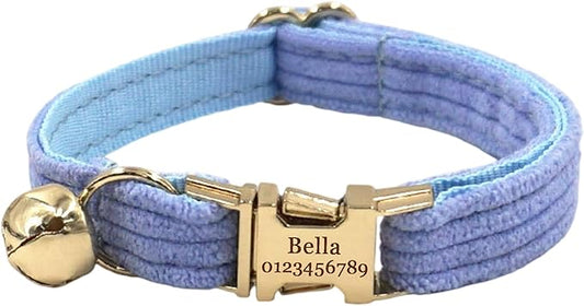 Cute Custom Cat Collar with Bells & Name Tag, Personalized Cat Collars for Girl & Boy Cats, Kitten Collar with Bell (Light Purple-Striped)