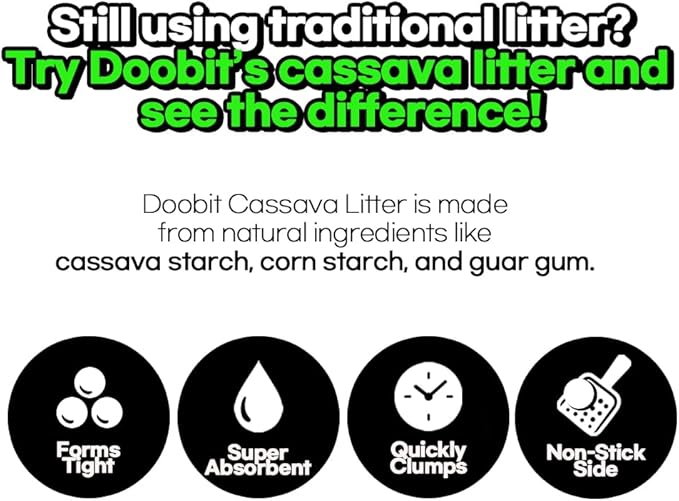 Cassava Cat Litter,100% Natural Eco-Friendly,Fast Clumping,Kittens and Sensitive Cats Litter,Mixable with Clay and Various Litter,Save Usage,Non-Stick,No Odor,No Dust,No Mess(5.7lb x 4pack)