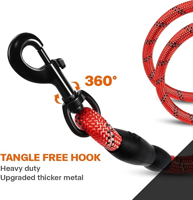 Taglory Rope Dog Leash 5 FT with Comfortable Padded Handle, Highly Reflective Threads Leash for Small Dogs, 3/8 inch, Red