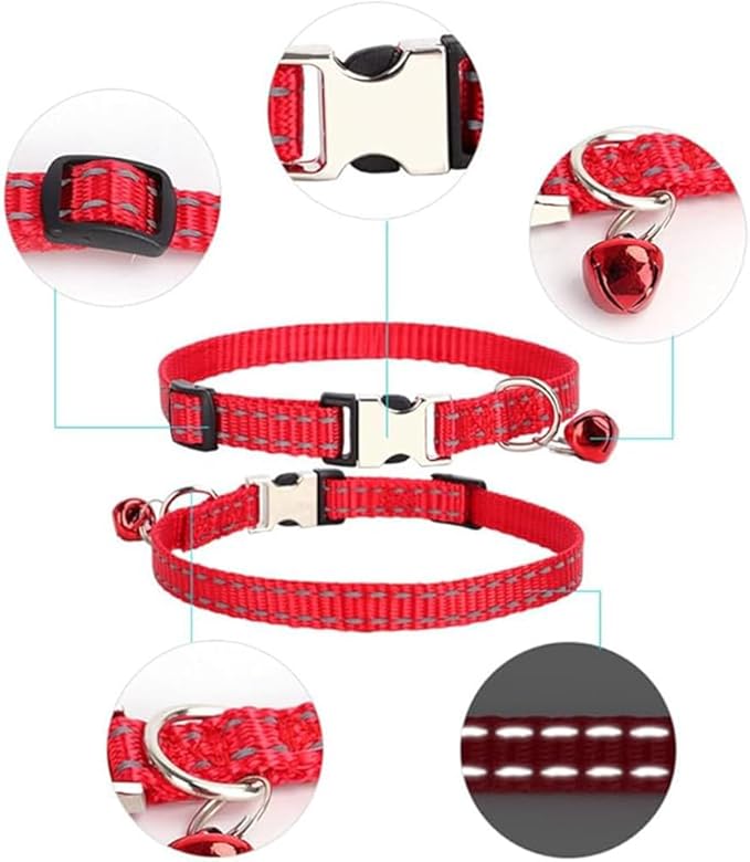 Green Puppy Collar with Bell, Reflective Nylon XS Cat Collars Soft Adjustable Buckle for XXS XSmall Small Puppy Female Tiny Pets Dogs Boy Girl Kitten Yorkie X-Small