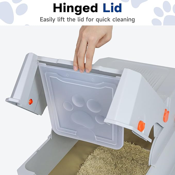 TENTIZON Stainless Steel Extra Large Covered Cat Litter Box with Lid, High Sides, Litter Mat, Scoop, Hooded Enclosed Kitty LitterBox for Big Cats Up to 24lbs, Multi-Cat, Ordor Control, Easy Clean