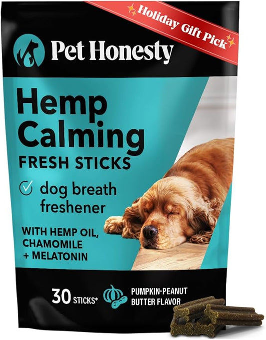 Hemp Calming Fresh Dental Sticks – Dog Dental Treats & Chews for Occasional Anxiousness and Fresh Breath – Hemp for Dogs to Promote Calm, Reduce Plaque + Tartar, and Support Relaxed Behavior – 30 Ct