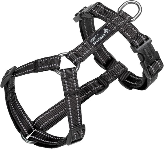 EXCELLENT ELITE SPANKER No Pull Dog Harness Reflective Nylon Vest L-Shaped Adjustable Easy Pet Harness for Small Medium Large Breeds Dogs Walking Training Black Red(Black-XL)