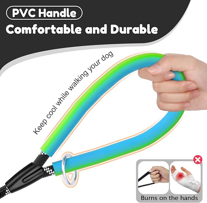 Dog Leashes for Large Dogs That Pull 4/5/6ft-Black XiaZ 2 Handles Dog Leash 1/2 Inch 1000lb Strength Reflective PVC Waterproof-Handles Metal Hook Dual-Handle for Medium Large Sized Nighttime Safety