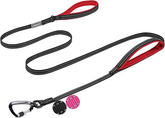 VIVAGLORY Dog Leash Lighthook Double Handle Dog Leash with Traffic Handle & Locking Carabiner for Walking & Training, Traffic Control Lightweight Carabiner for Puppy Pet, 6ft x 1/2in, Black