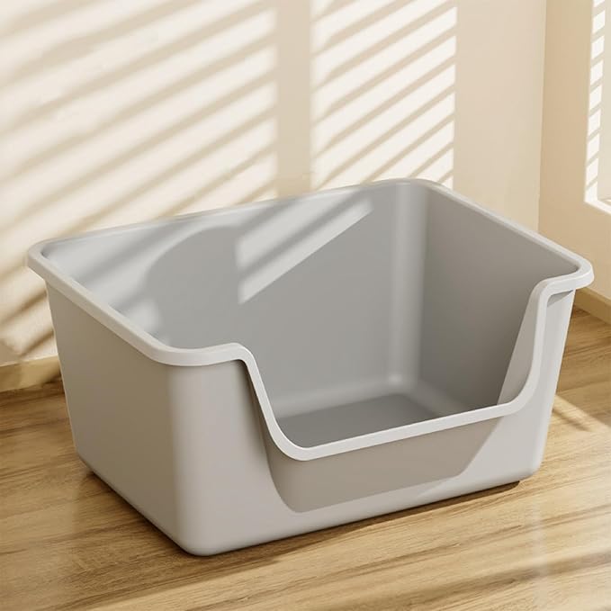 Large Cat Litter Box with High Sides,Cat Boxes for Indoor Cats,Cat Litter Pan for Kitty,Litter Box with Low Entry,Easy to Clean,Anti-Splashing(Grey)