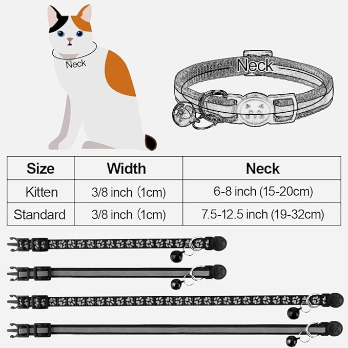 Taglory Kitten Collar Breakaway with Bell, 2 Pack Girl Boy Pet Kitten Collar Adjustable 6-8 Inch for 2-6 Months Cat, Black