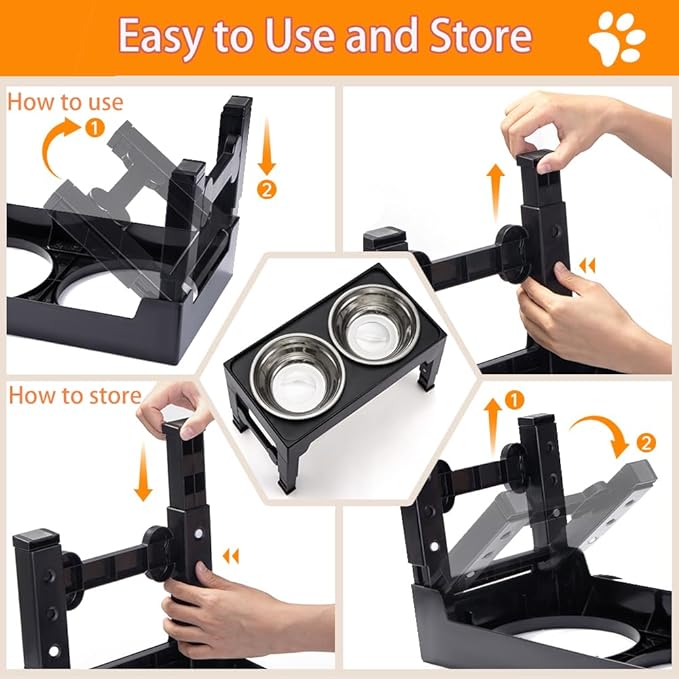 Marchul Elevated Dog Bowls for Medium Large Dogs, 4 Height Adjustable Dog Bowl Stand 3.5''/ 9.05''/ 10.62''/ 12.2'', with 1 Slow 1*Feeder Dogs Bowl & 2 * 40.5oz