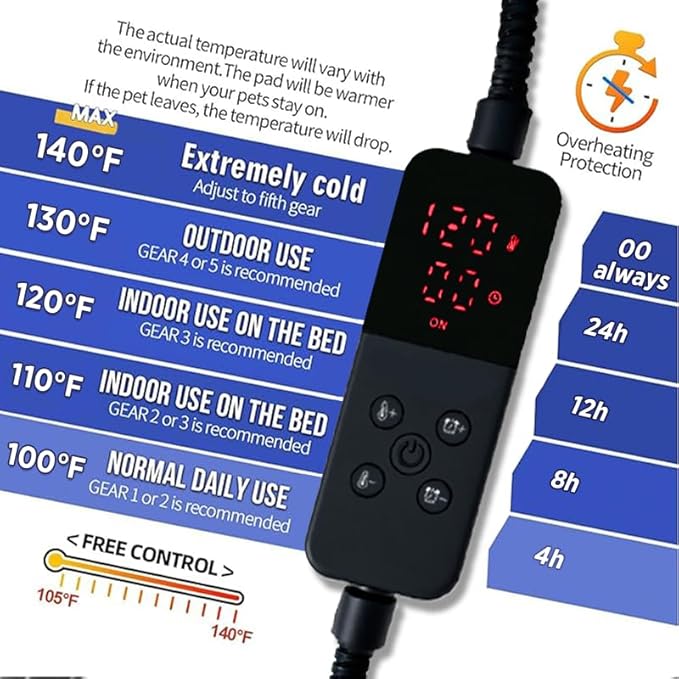 Rest-Eazzzy Cat Heating Pad, Cat Bed with Removable Cover Heated Cat Bed 5 Level Timer and 5 Level Temperature, Cat Beds for Indoor Warming Mat for Cat Dog (Heat pad, Pure-Beige)