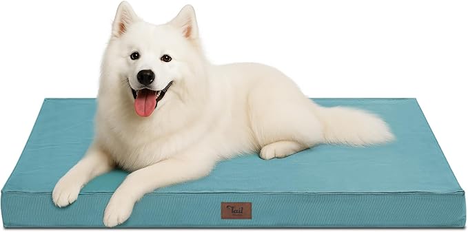 Outdoor Large Washable Dog Bed, Orthopedic Egg Crate Foam Dog Crate Mat for Large Dogs with Removable Oxford Cooling Cover, Light Blue