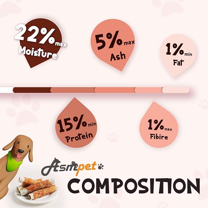 ASMPET Dog Treats Bones, Chicken Wrapped Rawhide Sweet Potato Sticks for Small Medium Large Dogs（6pcs）