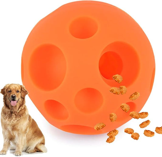 Evan Dog Toy Balls, 5 Inch Treat Tricky Ball Food Dispensing Toys Tricky Fun Interactive Dog Toy Food Dispenser Toy Puzzle Toy Ball Dog Chew Toys Ball for Large Medium Slow Feeder Dog Bowls（Orange）