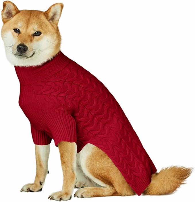 Haloumoning Classic Knit Pullover Dog Sweater, Turtle-Neck Dog Christmas Sweater, Warm Soft Sweaters for Girl Boy for Small Medium Large Dogs