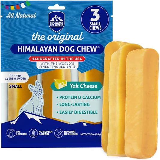 Himalayan Dog Chew Original Yak Cheese Chew, 3 Small Sticks, 1.1 oz, Gluten Free, Healthy Treats, Grain & Lactose Free 100% Natural, Long Lasting for Dogs Under 15 lbs