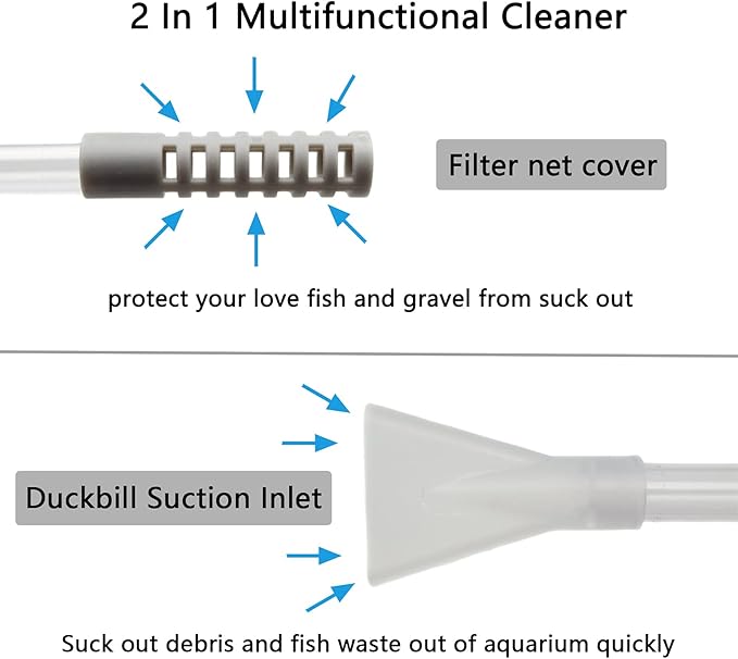 10 Gallon Fish Tank cleaner and Aquarium Water Changer Siphon with a Thinner Water Tubing. Perfect for Cleaning Small Fish Tanks, Gravel Vacuum for Aquarium Kit