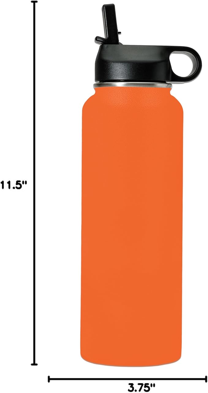 LaserGram Personalized Water Bottle, Dragon, Stainless Steel Double Wall Vacuum Insulated with Flip Top Straw, Custom Engraved Gift (40oz / 1180ml Orange)