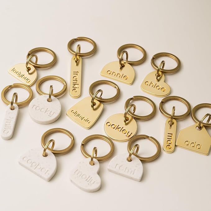 Solid Brass PET TAG - Modern, Minimal Pet IDs. Durable, Lifetime Tags with deep Cut Text. Includes Space for Two Phone Numbers. (Circle)