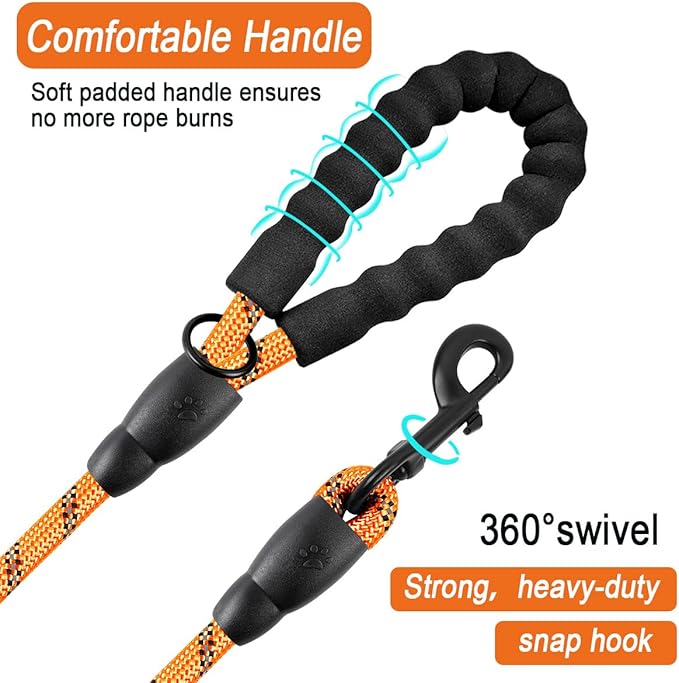 BARKBAY Dog Leashes for Large Dogs Heavy Duty Dog Leash 4/5/6 FT with Comfortable Padded Handle and Highly Reflective Threads for Medium Large Dogs Walking Training Running (5FT-1/2'',Orange)