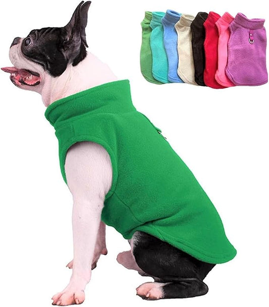 JACKO & CO - Fleece Vest Dog Sweater with Leash Ring - Soft, Warm & Lightweight Pullover Coat for Small & Medium Dogs, Puppies & Cats - Cozy Fall/Winter/Spring Pet Jacket (Green, X-Large 17-25lbs)