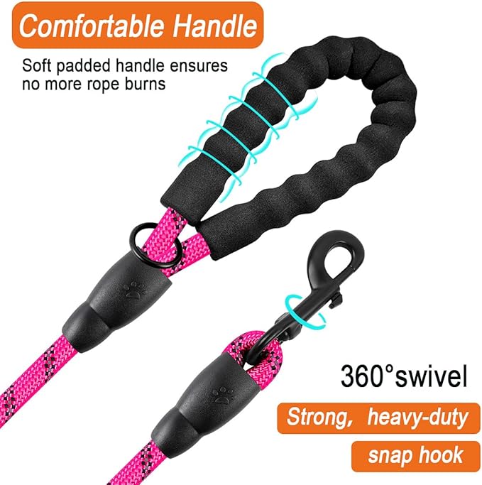 BARKBAY Dog Leashes for Large Dogs Heavy Duty Dog Leash 4/5/6 FT with Comfortable Padded Handle and Highly Reflective Threads for Medium Large Dogs Walking Training Running (4FT-1/2'',Fushcia)