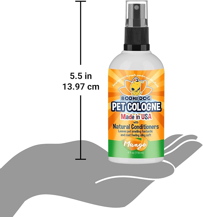 Bodhi Dog Premium Dog Cologne - Deodorizing Dog Perfume & Conditioner for Dogs & Cats - Natural Long Lasting Spray - Keeps Pets Fresh All Day - Gentle & Safe Formula, Made in USA (Mango 4 Fl Oz)