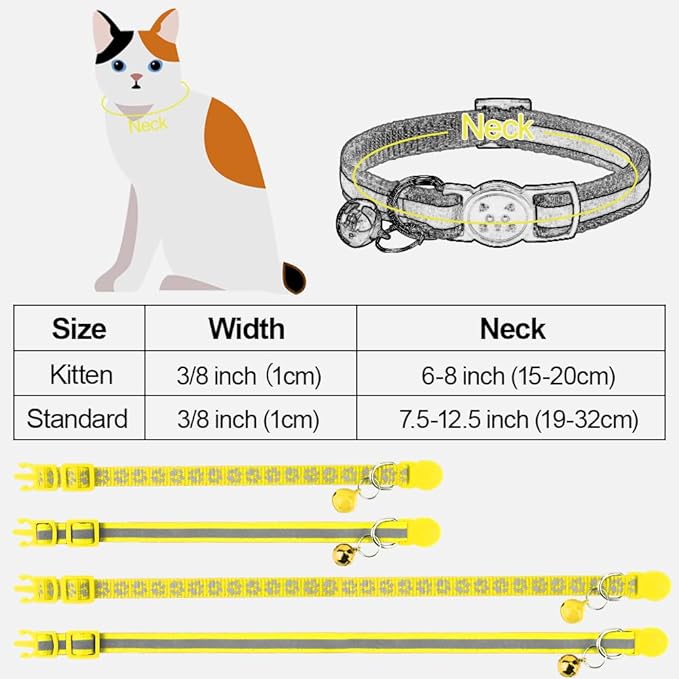 Taglory Kitten Collar Breakaway with Bell, 2 Pack Girl Boy Pet Kitten Collar Adjustable 6-8 Inch for 2-6 Months Cat, Yellow