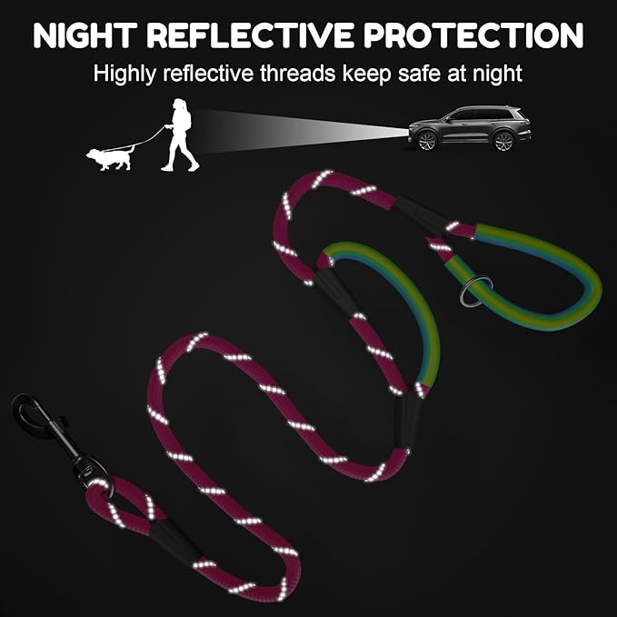 Dog Leash Heavy Duty 4/5/6ft-Red XiaZ 2 Handles Dog Leashes for Medium Large Dogs 1/2 Inch 1000lb Strength Reflective PVC Waterproof-Handles Metal Hook Dual-Handle Rope Leash Nighttime Safety