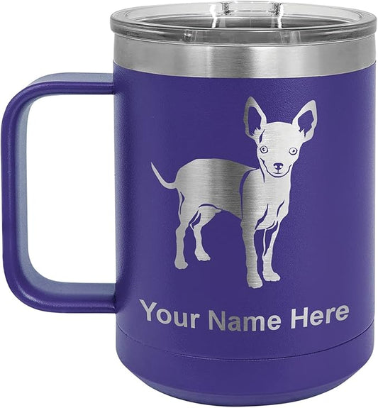 LaserGram 15oz Vacuum Insulated Coffee Mug, Chihuahua Dog, Personalized Engraving Included (Dark Purple)