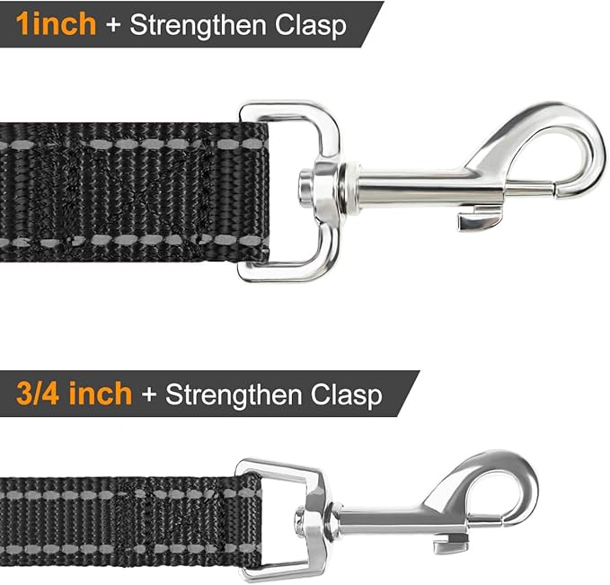 Joytale Double-Sided Reflective Dog Leash, 6 FT/5 FT/4 FT, Padded Handle Nylon Heavy Duty Leashes for Medium & Large Dogs Walking, Black, 5FT