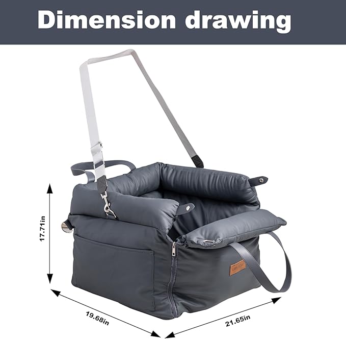 Dog Car Seat for Small & Medium Dogs, Waterproof Soft Leather Dog Car Bed with Harness Clip, Travel Bed & Carrier Bag for Pets, Fits Pets Up to 35 lbs (Navy Blue, Small & Medium)