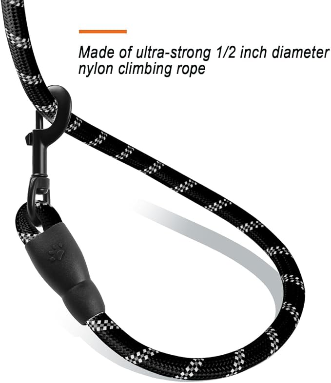 BARKBAY Dog Leashes for Large Dogs Heavy Duty Dog Leash 4/5/6 FT with Comfortable Padded Handle and Highly Reflective Threads for Medium Large Dogs Walking Training Running (4FT-1/2'',Black)