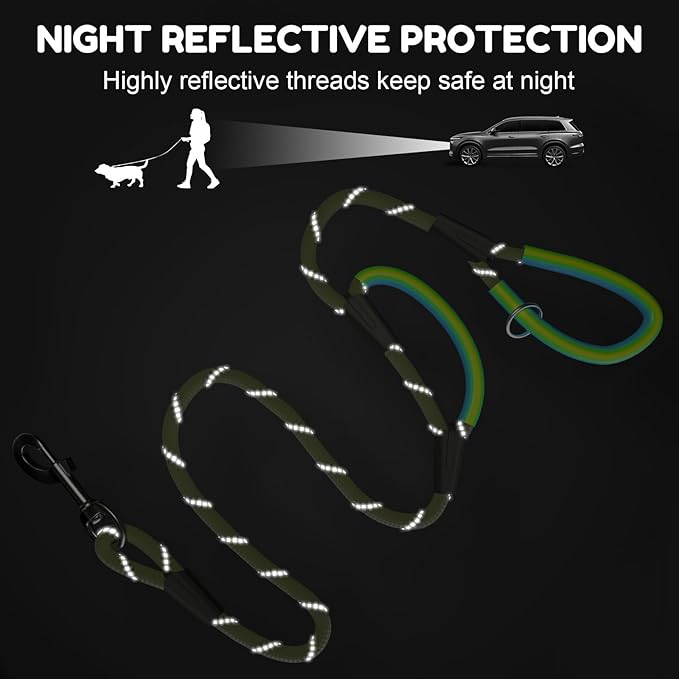 Dog Leashes for Large Dogs Heavy Duty 4/5/6ft-Green XiaZ 2 Handles Dog Leash 1000lb Strength Reflective PVC Waterproof-Handles Metal Hook Dual-Handle for Medium Large Sized Training Nighttime Safety