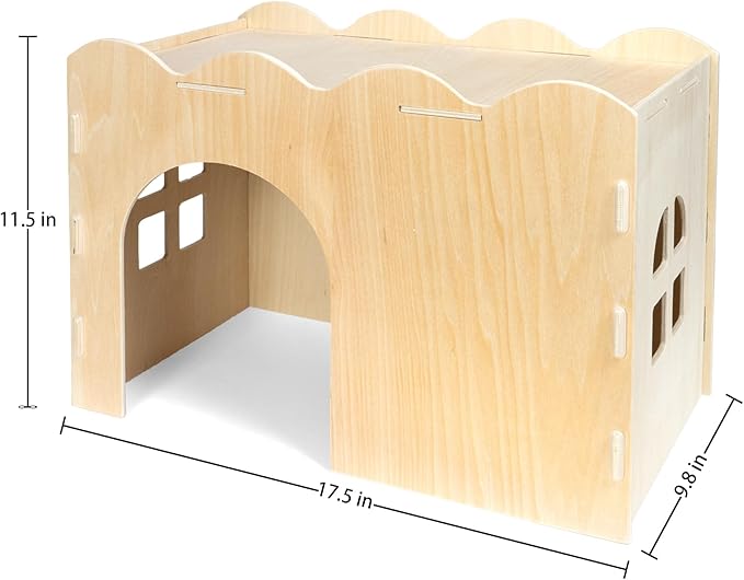 Rabbit Hideout, Natural Wooden Chew Proof Hideaway Hut for Small Pets (Wood, Rabbit)